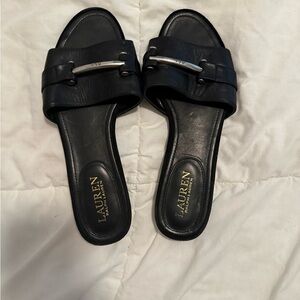 Lauren Ralph Lauren Black Leather Slide Sandals